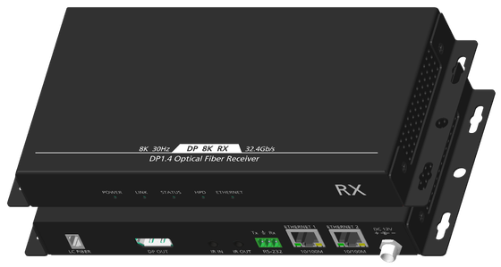 8K DP1.4 Fiber Optic Extender Over Single-Mode Fiber With Bidirectional IR And RS232, 1.5 km