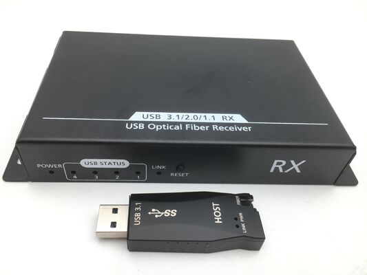 USB 3.0 Fiber Optic Extender with 300m Distance, 5 Gbps Speed, and 4-Port USB Hub